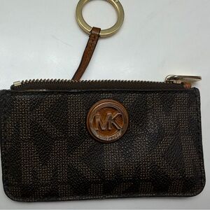 Michael Kors Brown and Gold Logo Zip Card Case Keyring